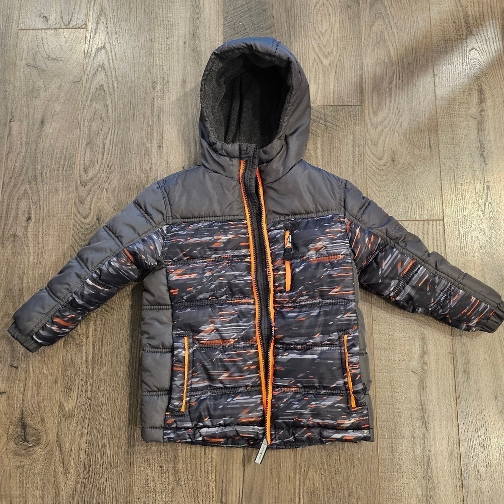 Kid's sz4 Zero Exposure Puffer Winter Coat Jacket Gray Orange Warm School